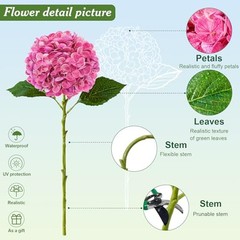 4 Pcs Artificial Hydrangea Silk Flowers with Stems, 19.7″ Faux Rose Pink