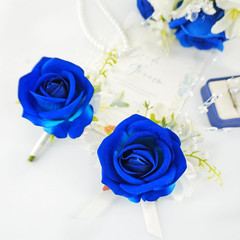 Royal Blue White Corsage and Boutonniere Set for Wedding Prom, Artificial Rose F