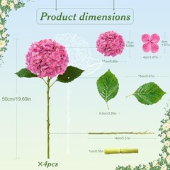 4 Pcs Artificial Hydrangea Silk Flowers with Stems, 19.7″ Faux Rose Pink