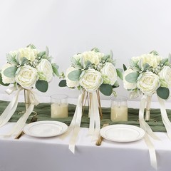 Set of 4 Bridesmaid Bouquets for Wedding – Silk Artificial Ivory Bridesmaid