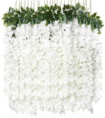 8pcs Artificial Wisteria Flowers 4.58Ft Fake Silk Wisteria Vine White-8pcs