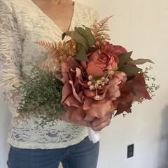 Bridal Wedding Bouquet Lovely Budget Handmade Faux Florals Dusty Rose Green