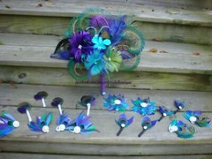 peacock bridal bouquet, feathers, brooches and a real preserved orchid, peacock