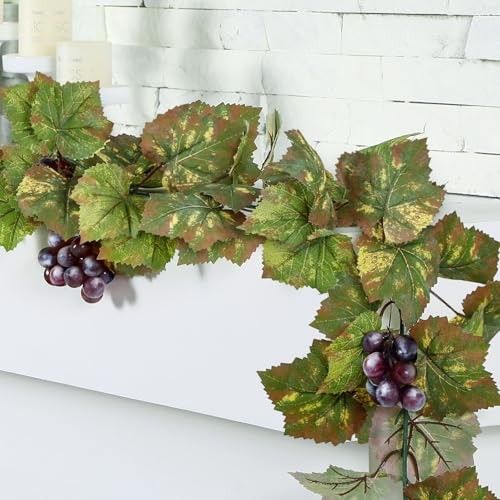 Artificial Grape Leaf Garland Vine Plant for Decoration Fake 6.5 ft Light Green