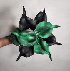 Hunter Green Black Calla Lily Bridal Wedding Bouquet Accessories