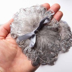 Package of 6 Sparkling Platinum Feather Wrist Corsages with Sequin Wristlets