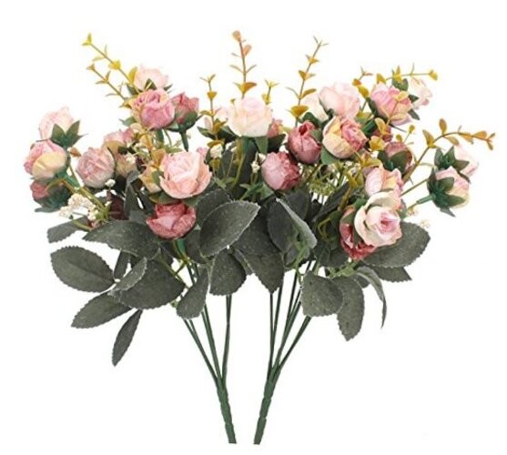 7 Branch1 Mini Rose Heads Artificial Flowers Bouquet Wedding Home 2 2 Pcs Pink