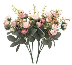 7 Branch1 Mini Rose Heads Artificial Flowers Bouquet Wedding Home 2 2 Pcs Pink