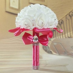 Bride Bouquet Artificial Flowers Wedding Bridal Holding White Ribbon Rhinestones