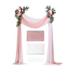 Artificial Wedding Arch Flowers Kit Pink With 2 Pcs Flowers 2 Pcs Drapes