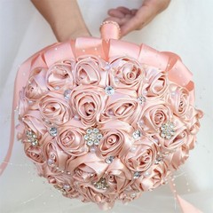 Satin/Brooch Rhinestone Light Blush Pink FlowerFloral Wedding Bridesmaid Bouquet