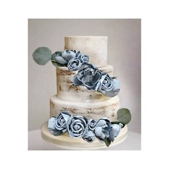 2PC Dusty Blue Wedding Cake Flower Garland Sola Wood Decor Topper Baby Shower