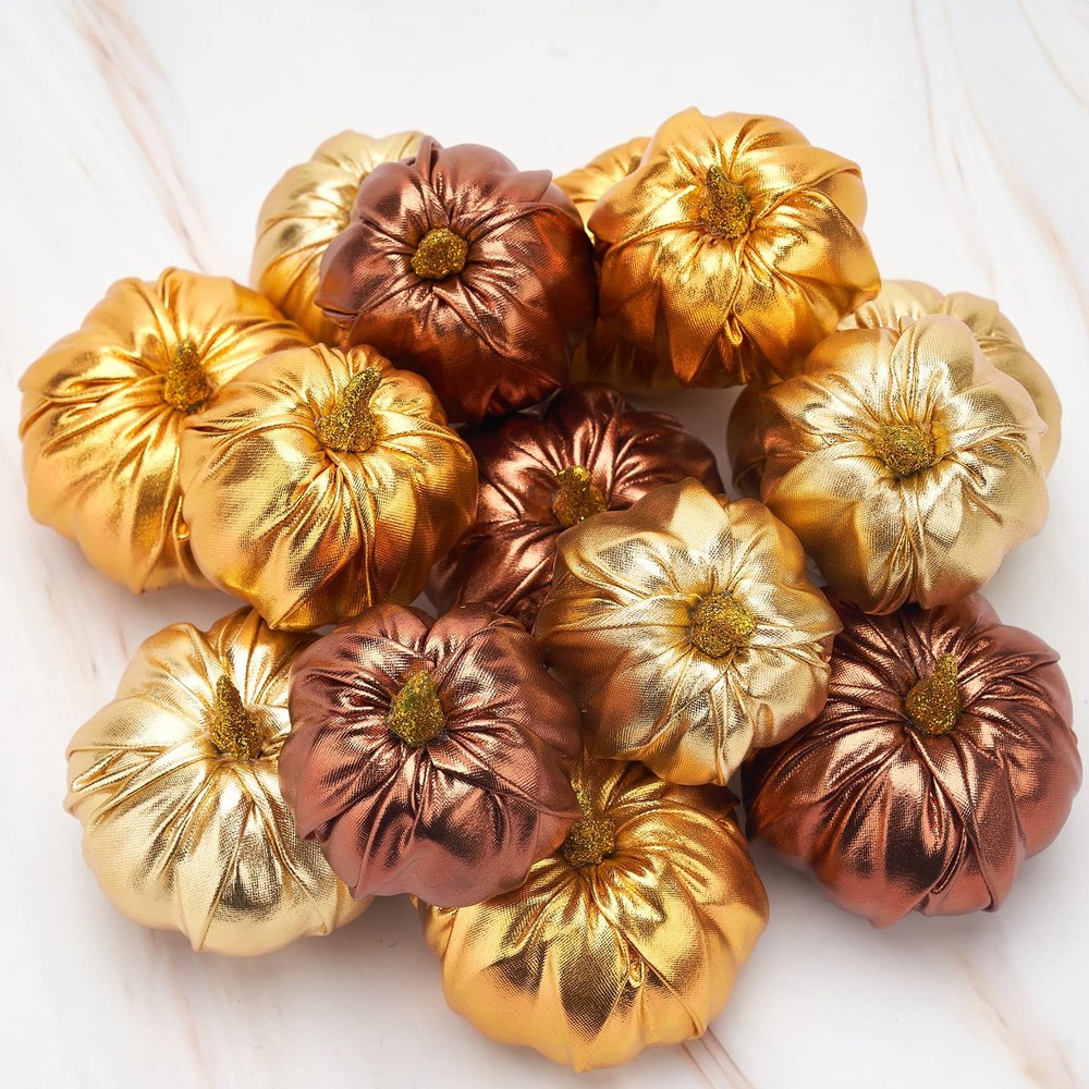 Lamris Pumpkin Decorations 2.7 x 2.1 inches, x 2.55 Gold Fall