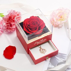 Forever Real Rose with Heart Necklace, Preserved for forever, Red