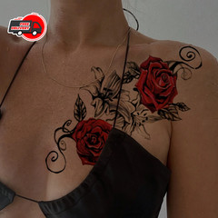 2pcs Red Waterproof Temporary Rose Flower Tattoos for Arm Leg Chest Thigh Women