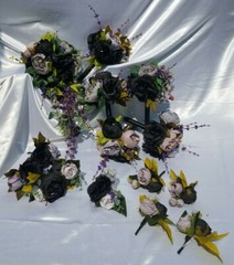 15 Pc Dusty Purple, Lavender, Black Wedding Bouquet Set, Vintage Bouquet Package