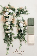 Ling’s Moment Deluxe Spring Green Artificial Wedding Arch Flowers with Drapes…