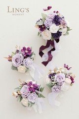Ling’s Moment Lilac and Gold Bridesmaid Bouquet Set of 4, Lilac Wedding Bouqu…