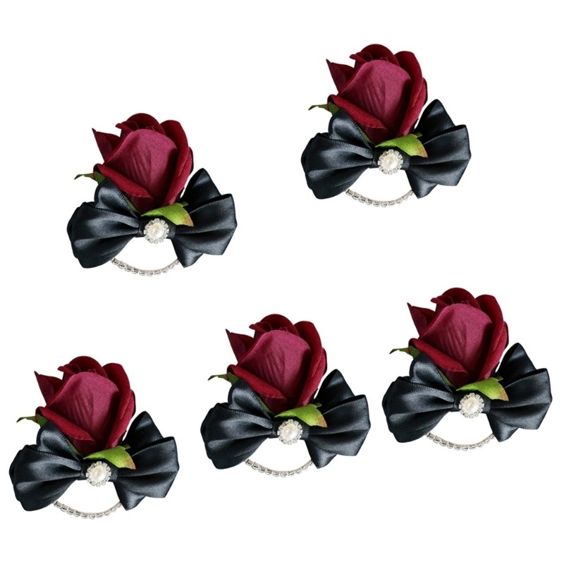 5Pcs Rose Boutonniere for Bride and Grooms, Rose Wrist Corsages for Wedding Prom