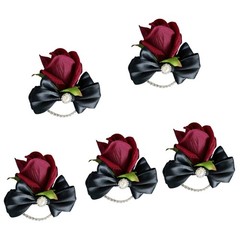 5Pcs Rose Boutonniere for Bride and Grooms, Rose Wrist Corsages for Wedding Prom