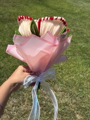 Artificial Silk Floral Wedding Bouquet Pink White Red Green 8in x 6in