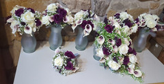 Cascading Bridal Bouquet, 5 Round Bridesmaids Bouquets, 1 Toss Bouquet