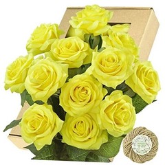 Fake Roses Wedding Flowers Real Touch Silk Yellow Artificial Flowers 12 Stems