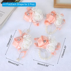 4 Pcs Wrist Corsage and Boutonnieres Set Silk Rose Wedding Bridesmaid Champagne