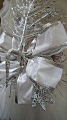 Luxury Wedding Cascade, White & Silver,Glass Crystals,Porcelain Roses,Satin-Beau