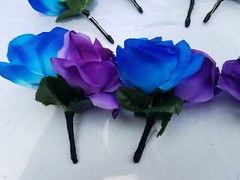 22 PC Wedding Bouquet Package, Purple & Blue & Black, Cascading Wedding Bouquet