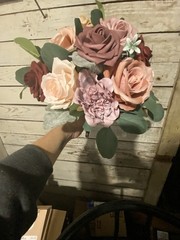 Dusty Pink and Burgundy Wedding Bouquet with matching boutonnière