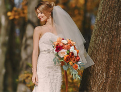 Burnt Orange Artificial Bridal Bouquet – 15″ Cascading Terracotta Flowers