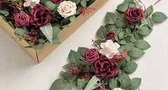 6Pack 2ft Burgundy Artificial Flowers Garland Marsala & Blush Lantern Flower