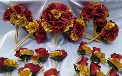 22 PC, Wedding Bouquet Set, Burgandy & Gold Roses, Wedding Flower Packages