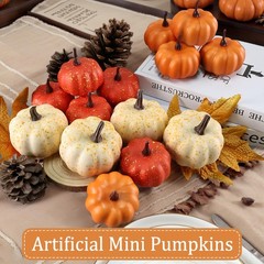 LZNPA 16PCS Artificial Mini Fake Pumpkins Set with 16 Pcs Fall Pumpkin