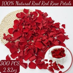 Eslibin 300 PCS Dried Real Red Rose Flower Petals 1.5 inches, Red-80g