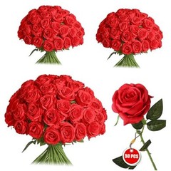 50PCS Artificial Silk Roses Flowers – Realistic Fake Roses in Bulk & Red