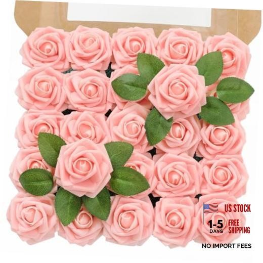 Artificial Flowers 3″ Rose, 25pcs Flowers with Stem, Roses for DIY Pink
