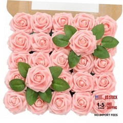 Artificial Flowers 3″ Rose, 25pcs Flowers with Stem, Roses for DIY Pink