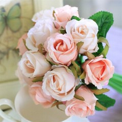 12Heads Rose Flowers Wedding Bouquet Silk Floral Artificial Flowers Home Decor