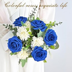 16Pcs Artificial Flowers Fake Roses with Stems, Royal Blue Boxed Foam Roses