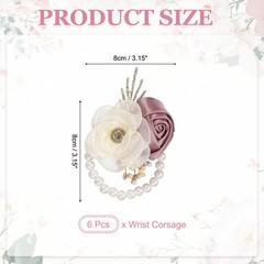 Rose Wrist Corsage, 6Pcs Wrist Corsage Bracelets Flower Wristlet, Mauve