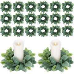 Panelee 20 Pcs Wedding Candle Rings Wreaths Green Eucalyptus Leaves Artificia…