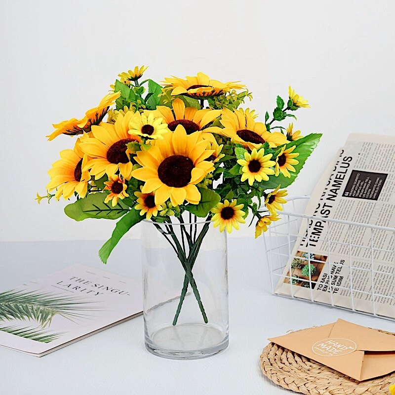 2 YELLOW 13″ FAUX SILK SUNFLOWER Bouquets Wedding Party Decorations Supplies