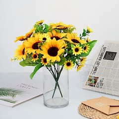 2 YELLOW 13″ FAUX SILK SUNFLOWER Bouquets Wedding Party Decorations Supplies