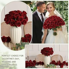 60 Pcs Burgundy Roses Artificial Flowers Bulk, Maroon Flowers Burgundy-60