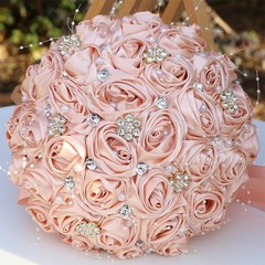 Satin/Brooch Rhinestone Light Blush Pink FlowerFloral Wedding Bridesmaid Bouquet