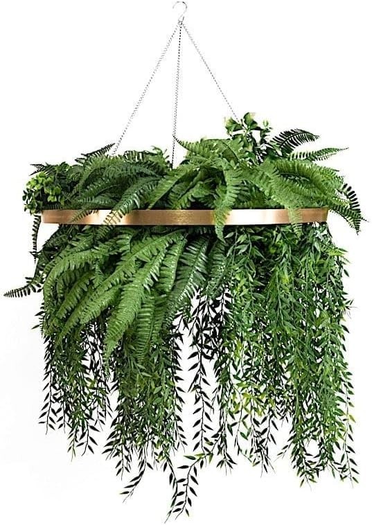 42 in Green Faux Fern Artificial Greenery Bush with Gold Metal Hanging Hoop