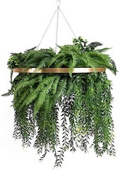 42 in Green Faux Fern Artificial Greenery Bush with Gold Metal Hanging Hoop