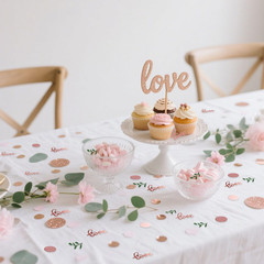 200 Pcs Rose Gold Glitter Wedding Table Confetti, Greenery Eucalyptus, Bridal Sh